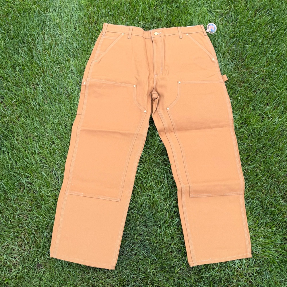 Carhartt B01 Double Front Work Dungaree Mens 38x28 Brown Duck Canvas Made in USA